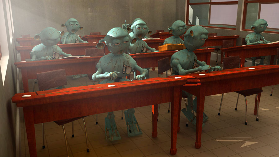 Un éleve robots en classe